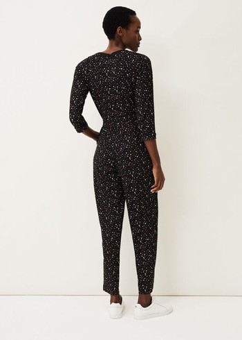 Phase Eight Anglia Ditsy Print Jumpsuit Black USA | 7435618-AW